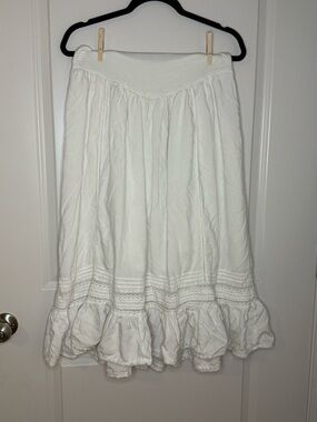 American Eagle Outfitters White Ruffle-Hem Cotton Skirt